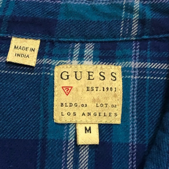 GUESS Blue Button Down Flanel - Picture 5 of 5
